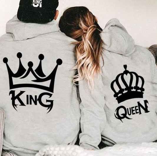 King Queen Grey Couple Hoodies