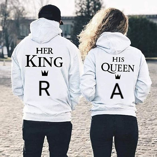 King Queen White Couple Hoodies