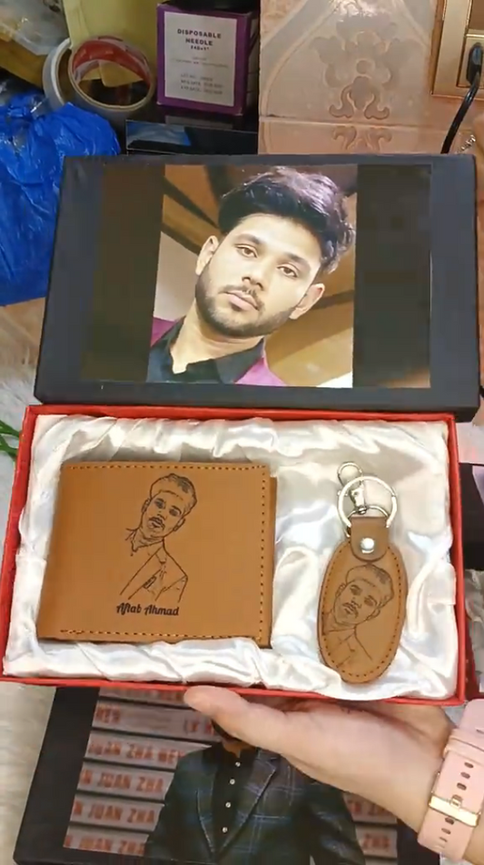 Leather Wallet + Keychain (PHOTO ON BOX)